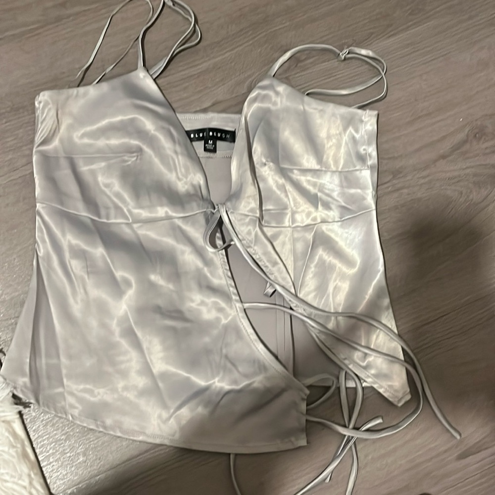 Blue Blush Silver Satin Blouse